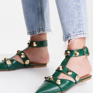 Green Studded ballet flats